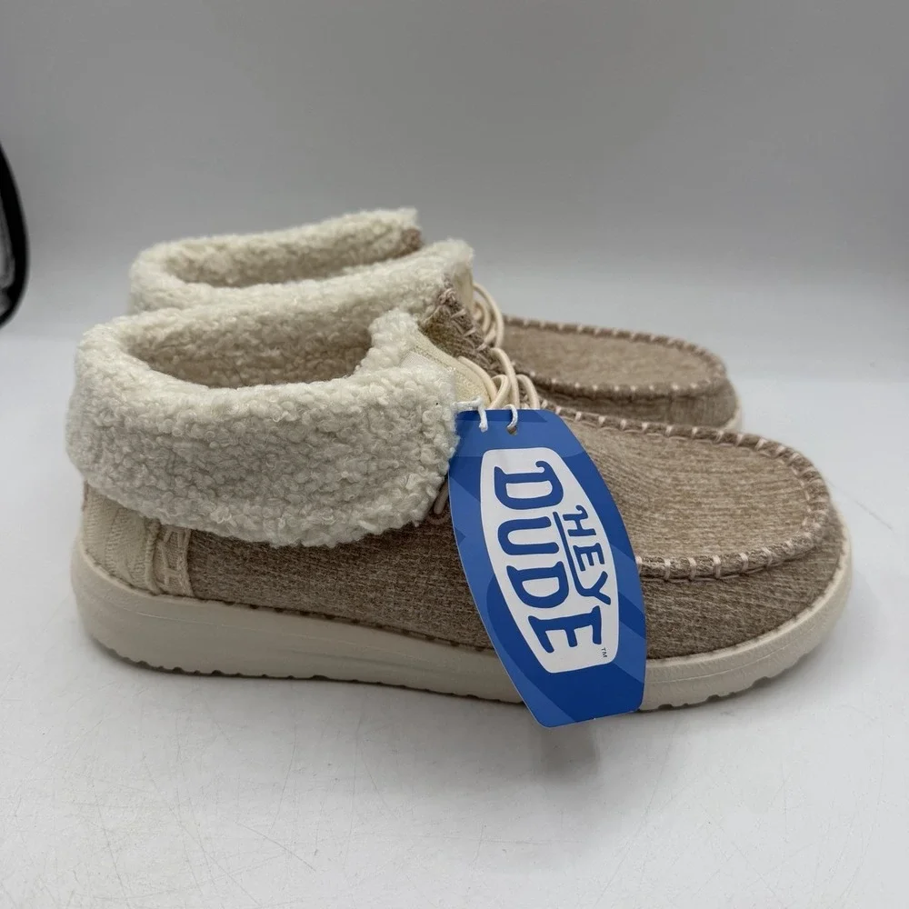 Hey Dude Wendy Fold Y Brushed Cozy Shoes Girls Sz J 5 Ivory Slip On 42143-105